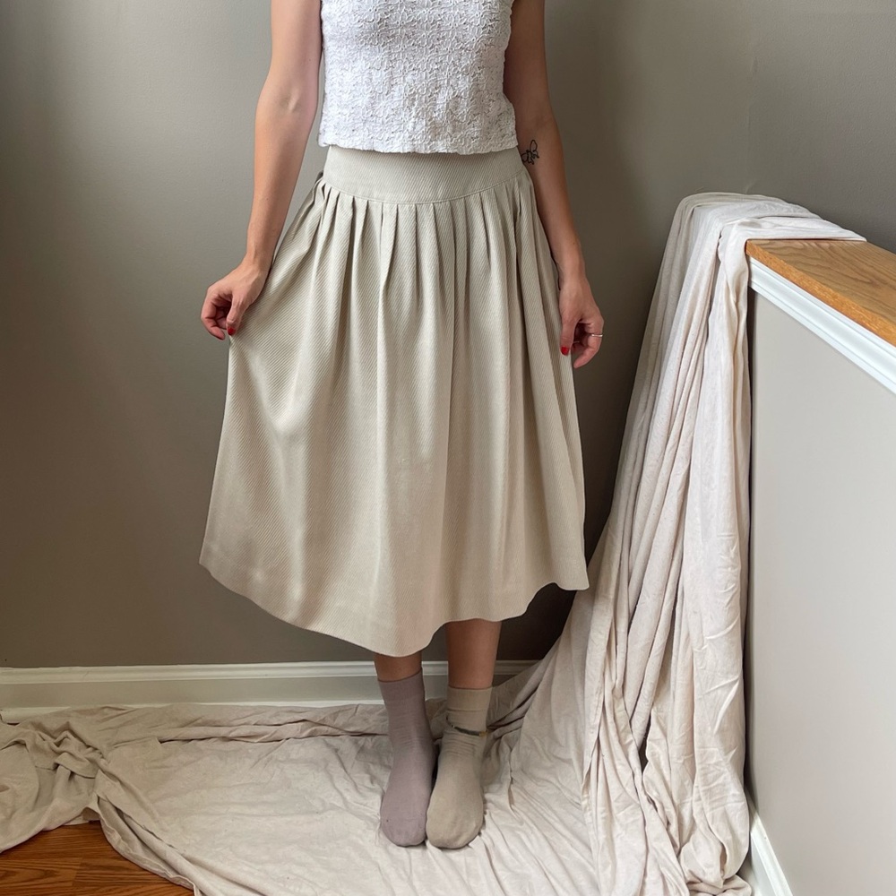 Vintage drop waist A-line midi skirt // linen-y texture